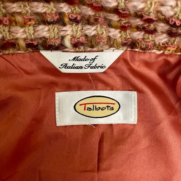 TALBOTS Womens Size 12 Orange/Pink/Brown Tweed 100% Wool Lined Blazer - Picture 3 of 7